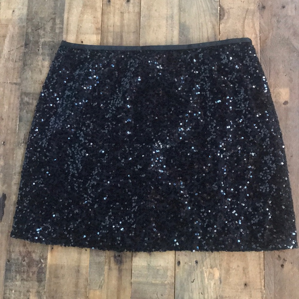 J Crew black sequin mini skirt